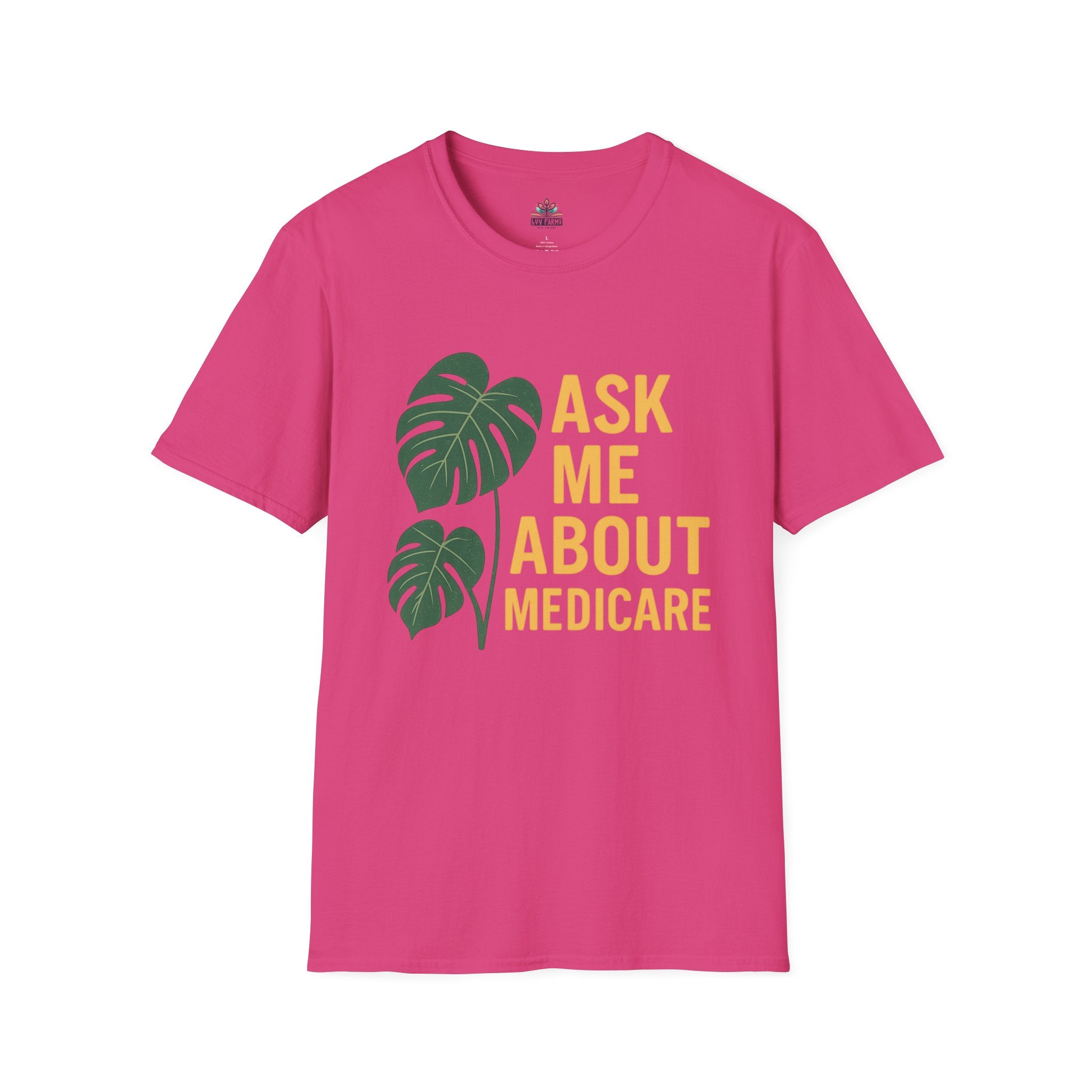 Ask Me About Medicare – Monstera + Gold Edition 🌿💛 Unisex Softstyle T-Shirt