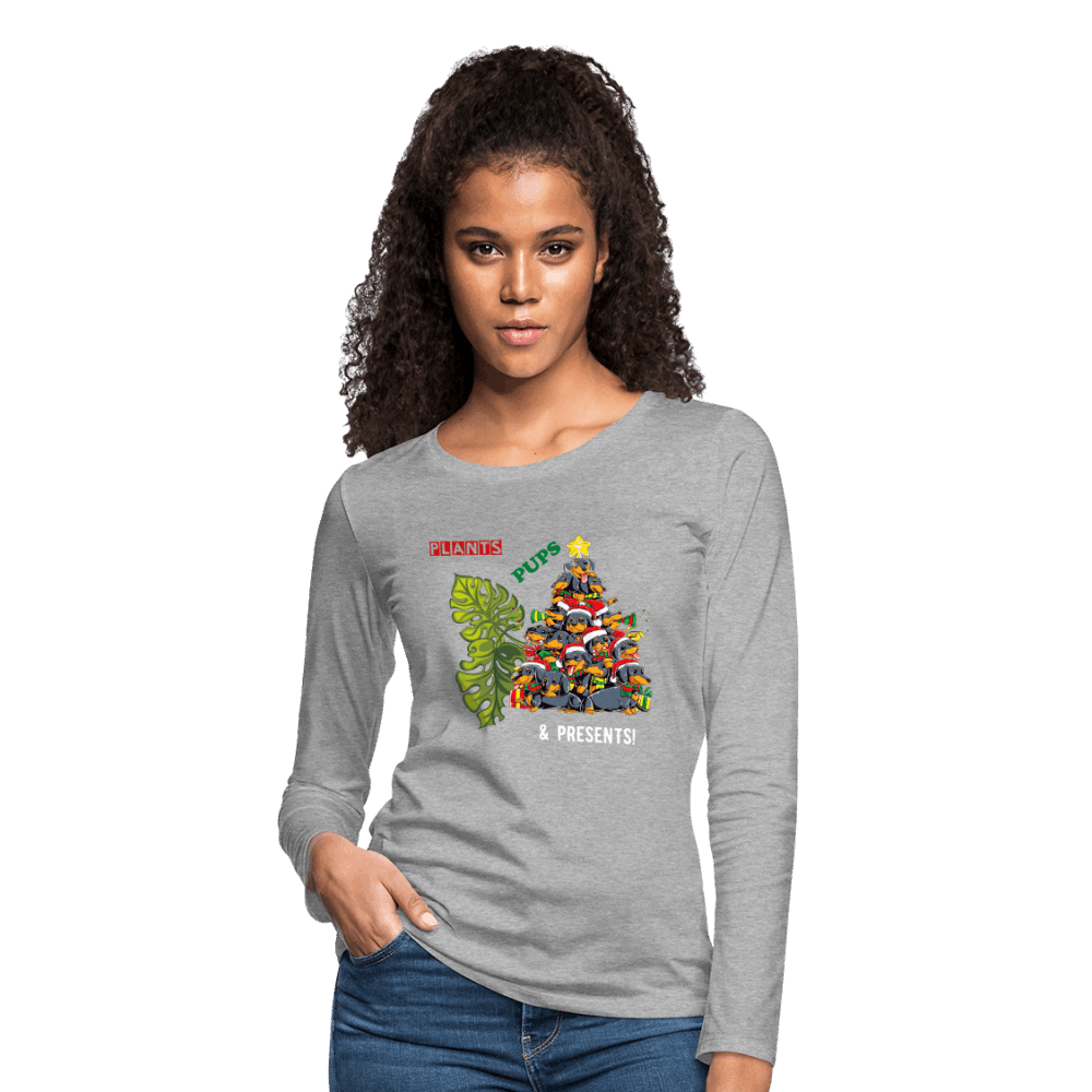 PLANTS PUPS AND PRESENTS Women's Premium Long Sleeve T-Shirt - heather gray