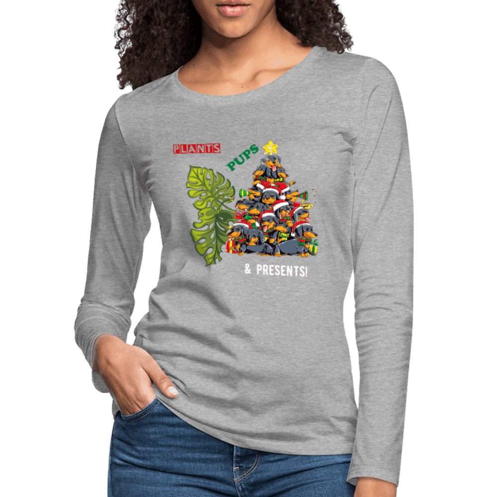 PLANTS PUPS AND PRESENTS Women's Premium Long Sleeve T-Shirt - heather gray