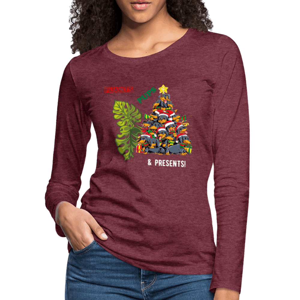 PLANTS PUPS AND PRESENTS Women's Premium Long Sleeve T-Shirt - heather burgundy