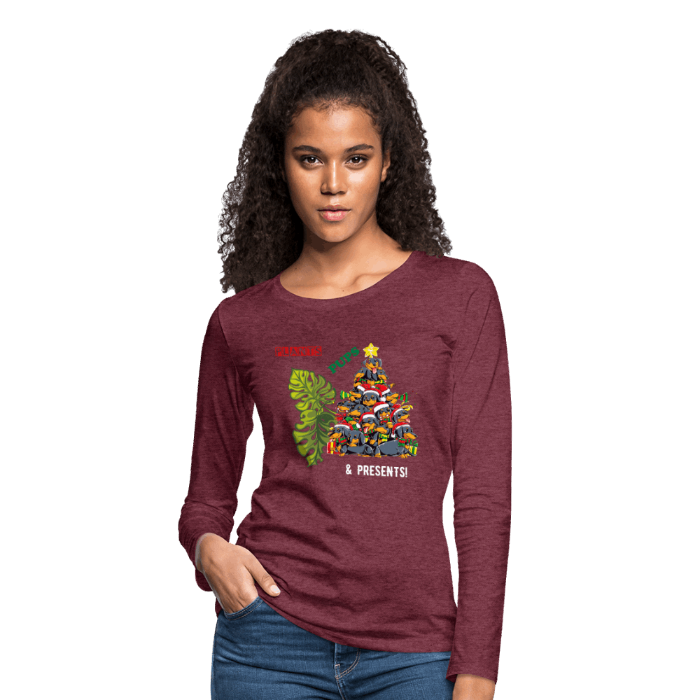 PLANTS PUPS AND PRESENTS Women's Premium Long Sleeve T-Shirt - heather burgundy