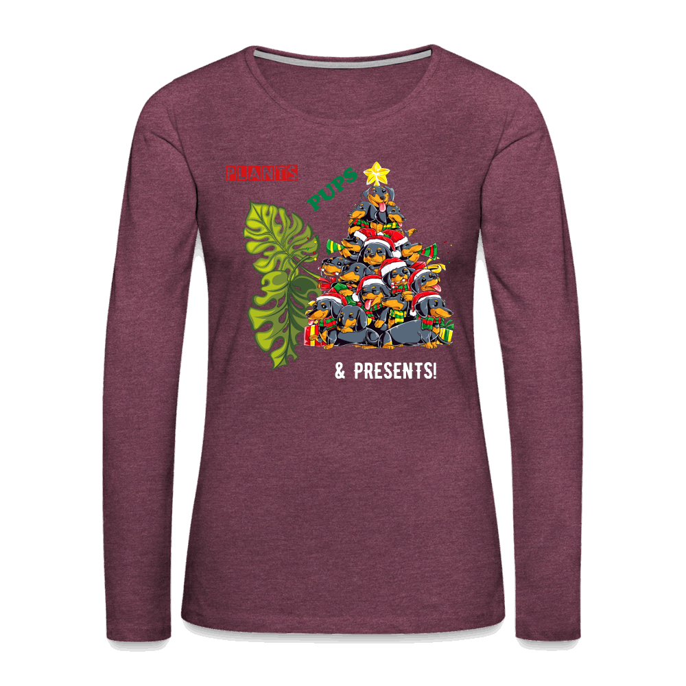 PLANTS PUPS AND PRESENTS Women's Premium Long Sleeve T-Shirt - heather burgundy