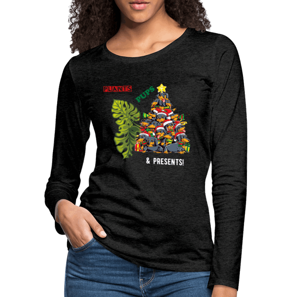 PLANTS PUPS AND PRESENTS Women's Premium Long Sleeve T-Shirt - charcoal grey