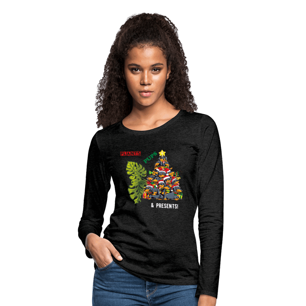 PLANTS PUPS AND PRESENTS Women's Premium Long Sleeve T-Shirt - charcoal grey