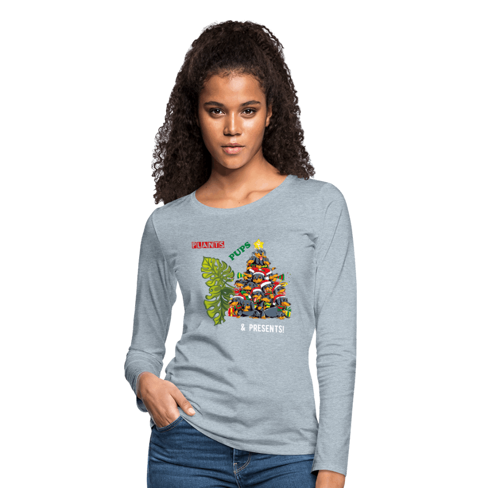 PLANTS PUPS AND PRESENTS Women's Premium Long Sleeve T-Shirt - heather ice blue