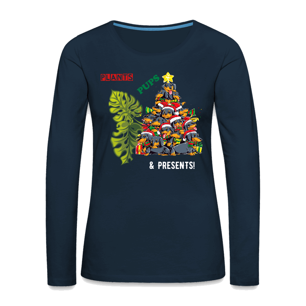 PLANTS PUPS AND PRESENTS Women's Premium Long Sleeve T-Shirt - deep navy