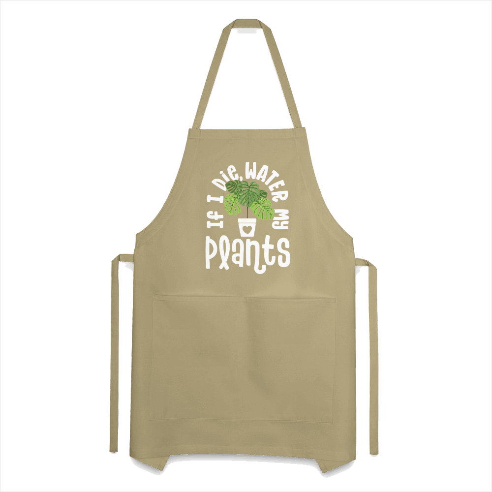 If I Die Water My Plants Green Monstera Adjustable Apron - khaki