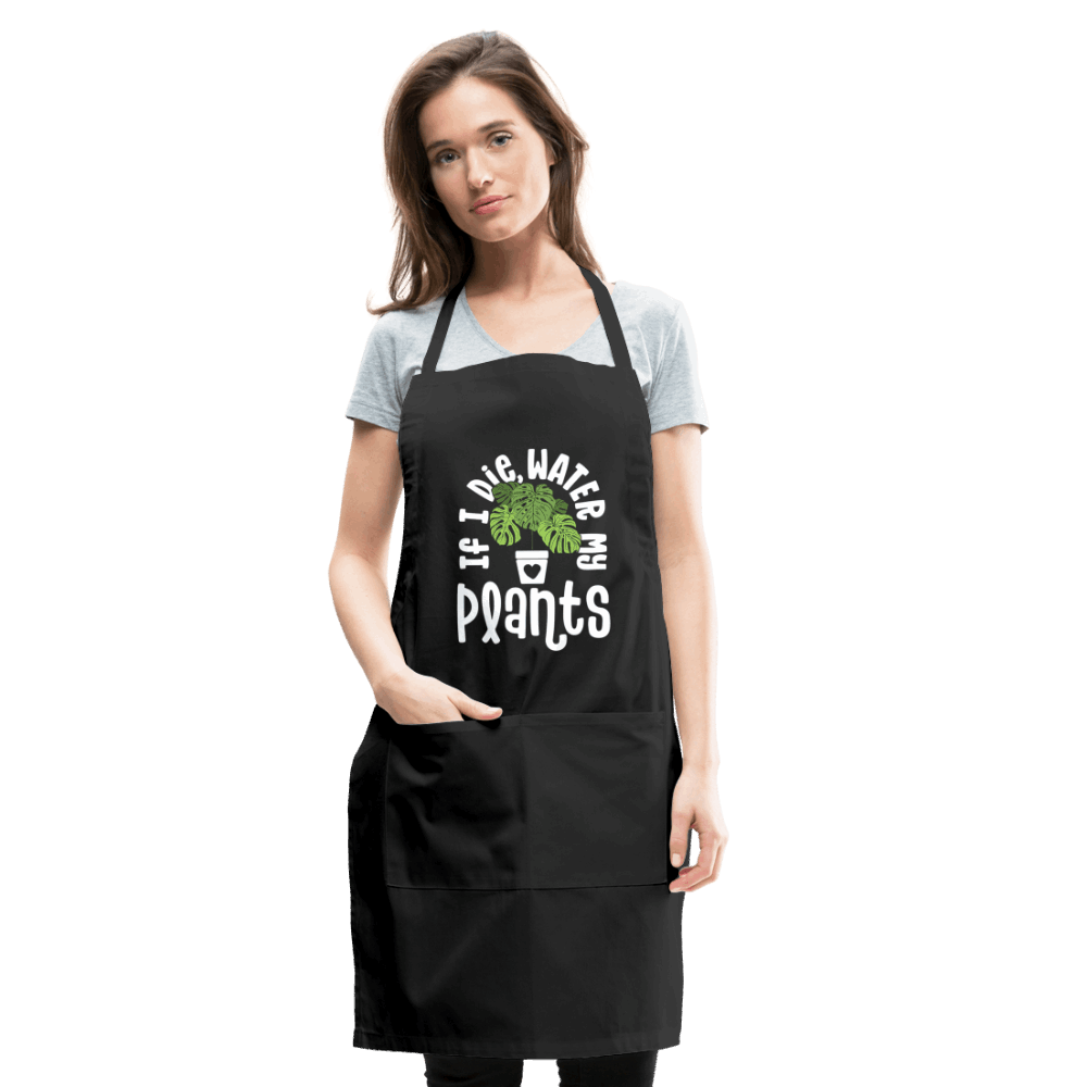 If I Die Water My Plants Green Monstera Adjustable Apron - black