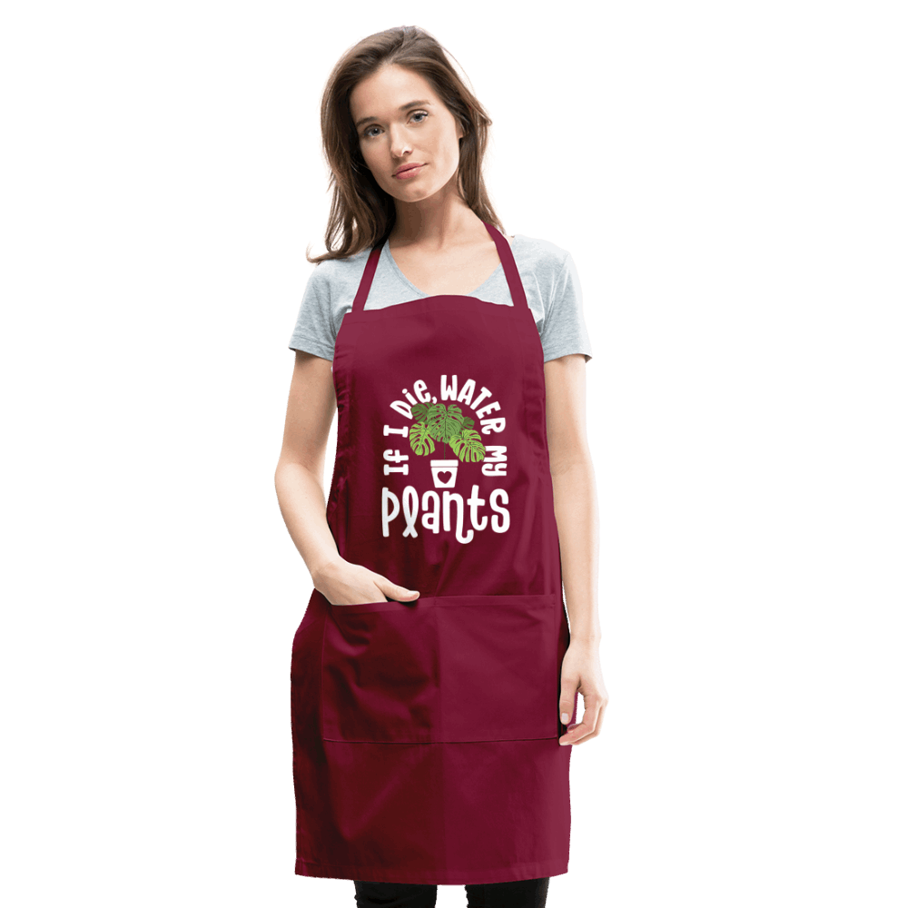 If I Die Water My Plants Green Monstera Adjustable Apron - burgundy