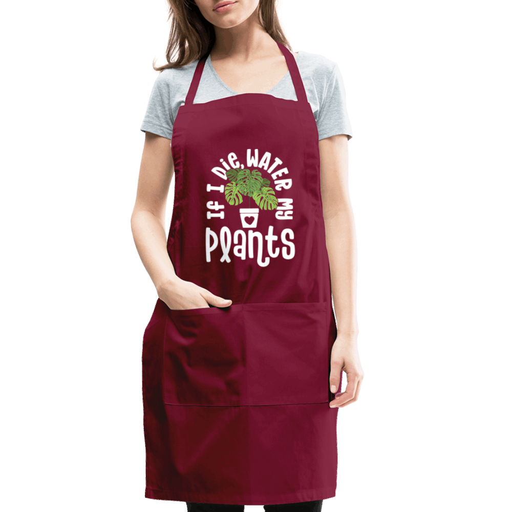 If I Die Water My Plants Green Monstera Adjustable Apron - burgundy