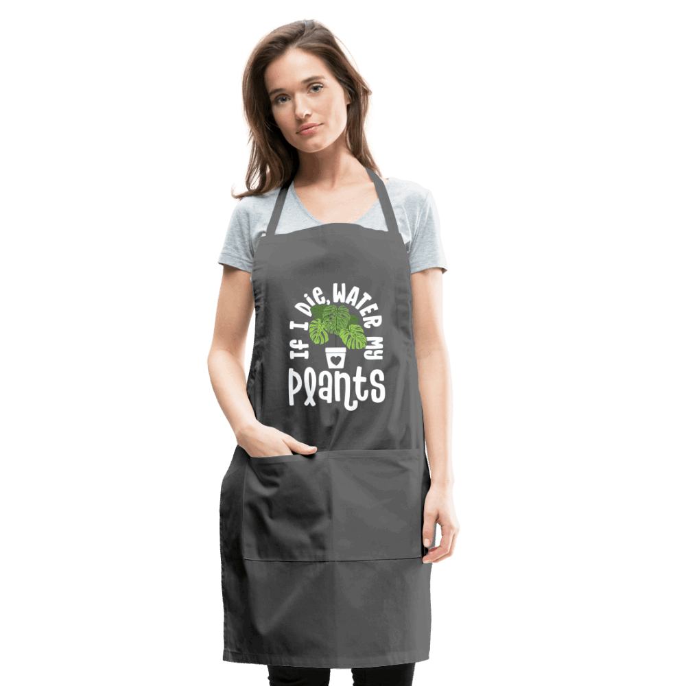 If I Die Water My Plants Green Monstera Adjustable Apron - charcoal