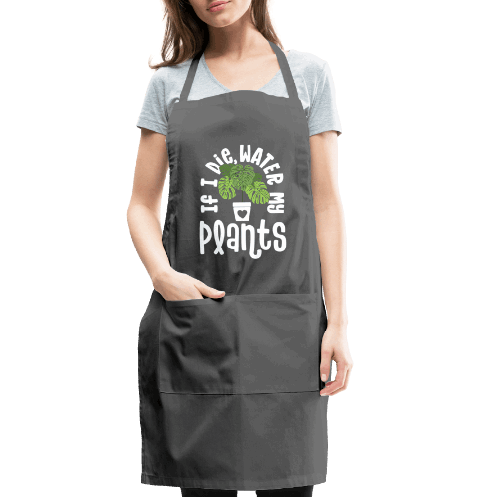 If I Die Water My Plants Green Monstera Adjustable Apron - charcoal