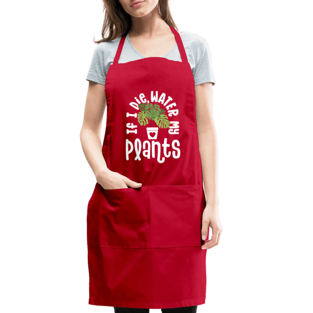 If I Die Water My Plants Green Monstera Adjustable Apron - red