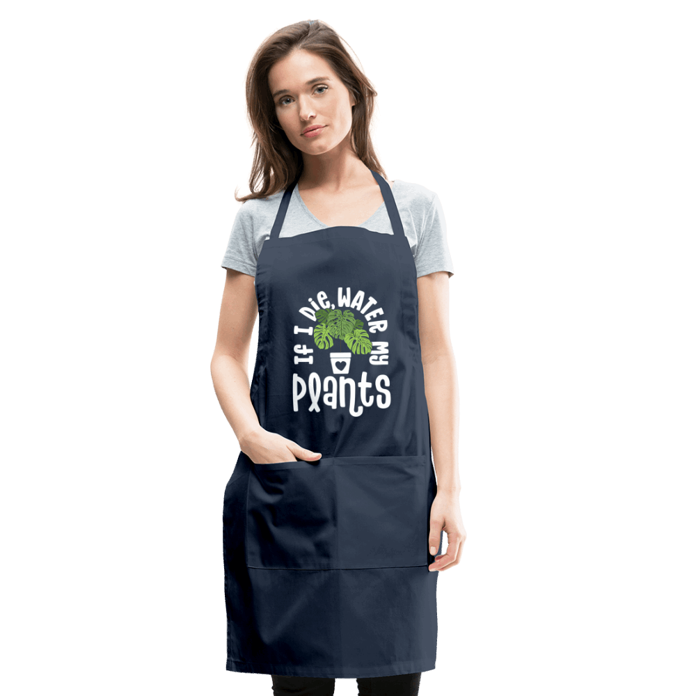 If I Die Water My Plants Green Monstera Adjustable Apron - navy