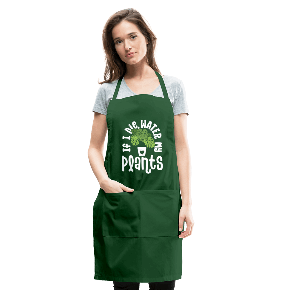 If I Die Water My Plants Green Monstera Adjustable Apron - forest green