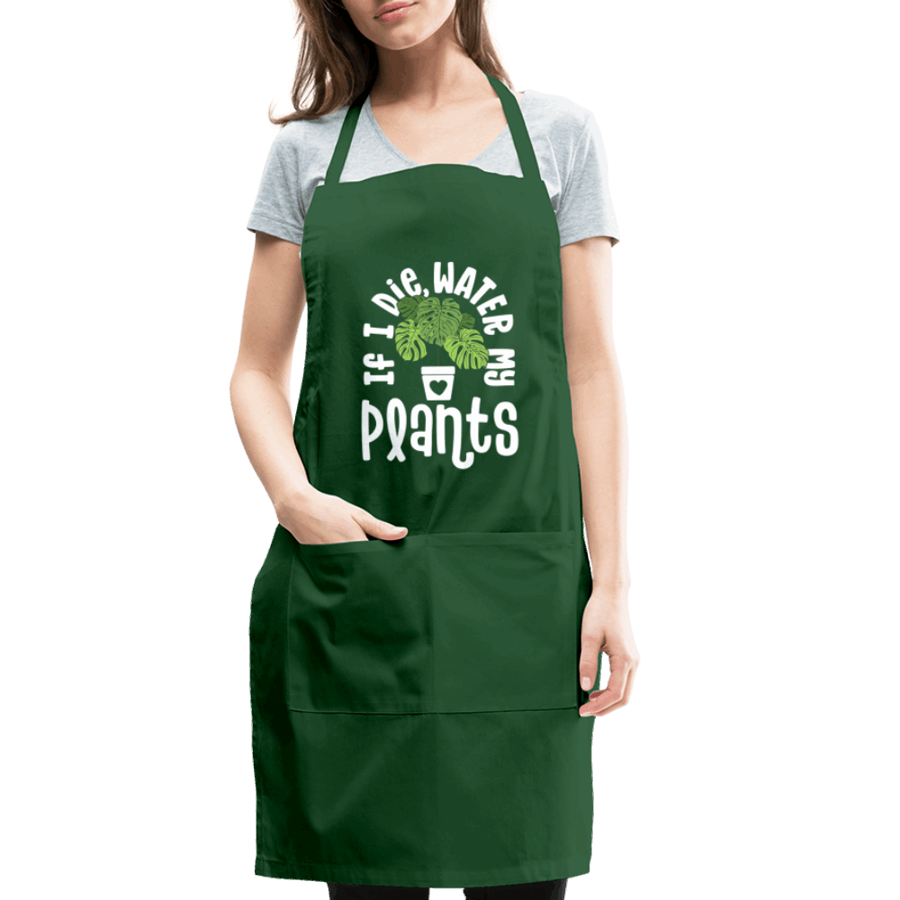 If I Die Water My Plants Green Monstera Adjustable Apron - forest green