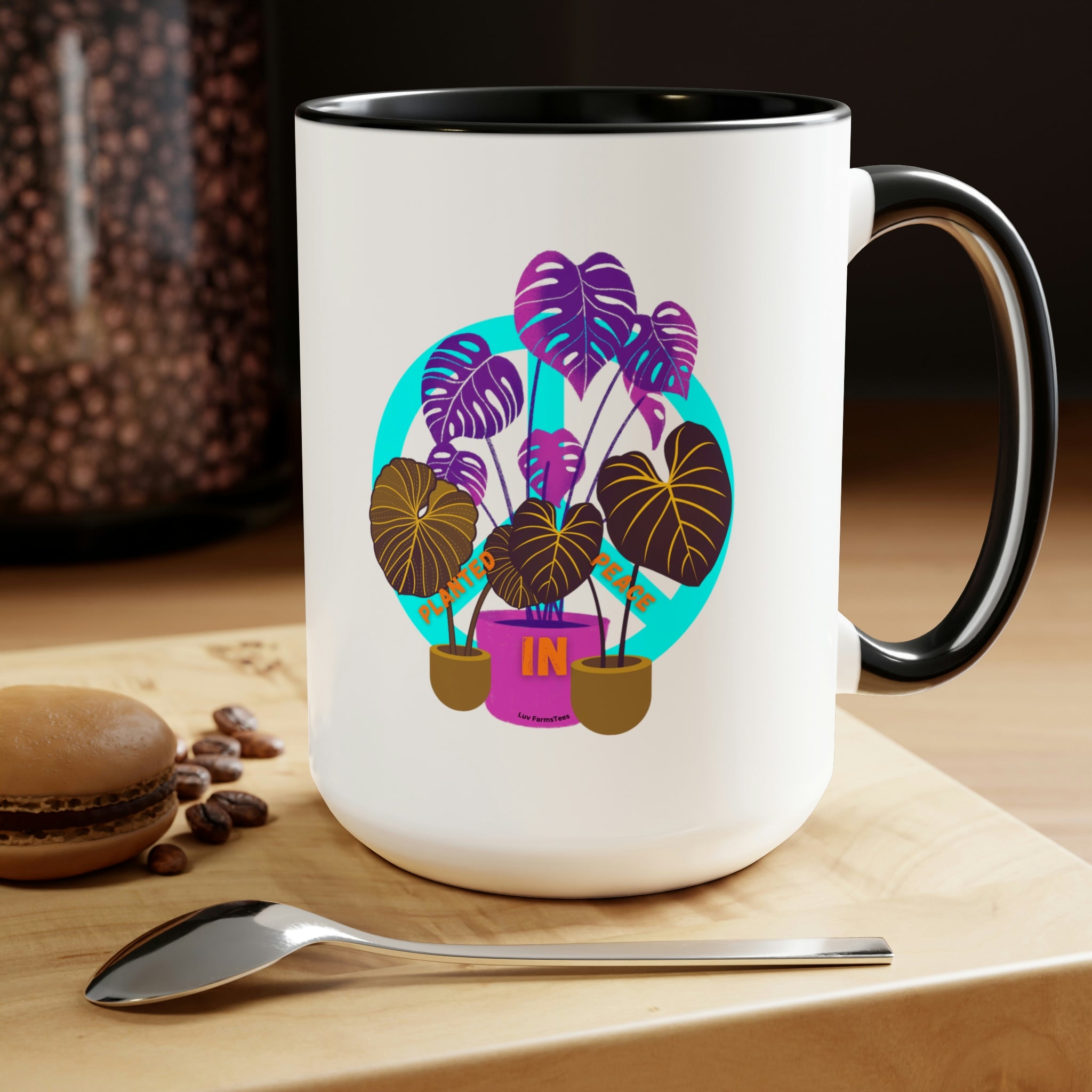 "Planted In Peace" Two-Tone Coffee Mugs, 15oz - SHOP LUV FARMS