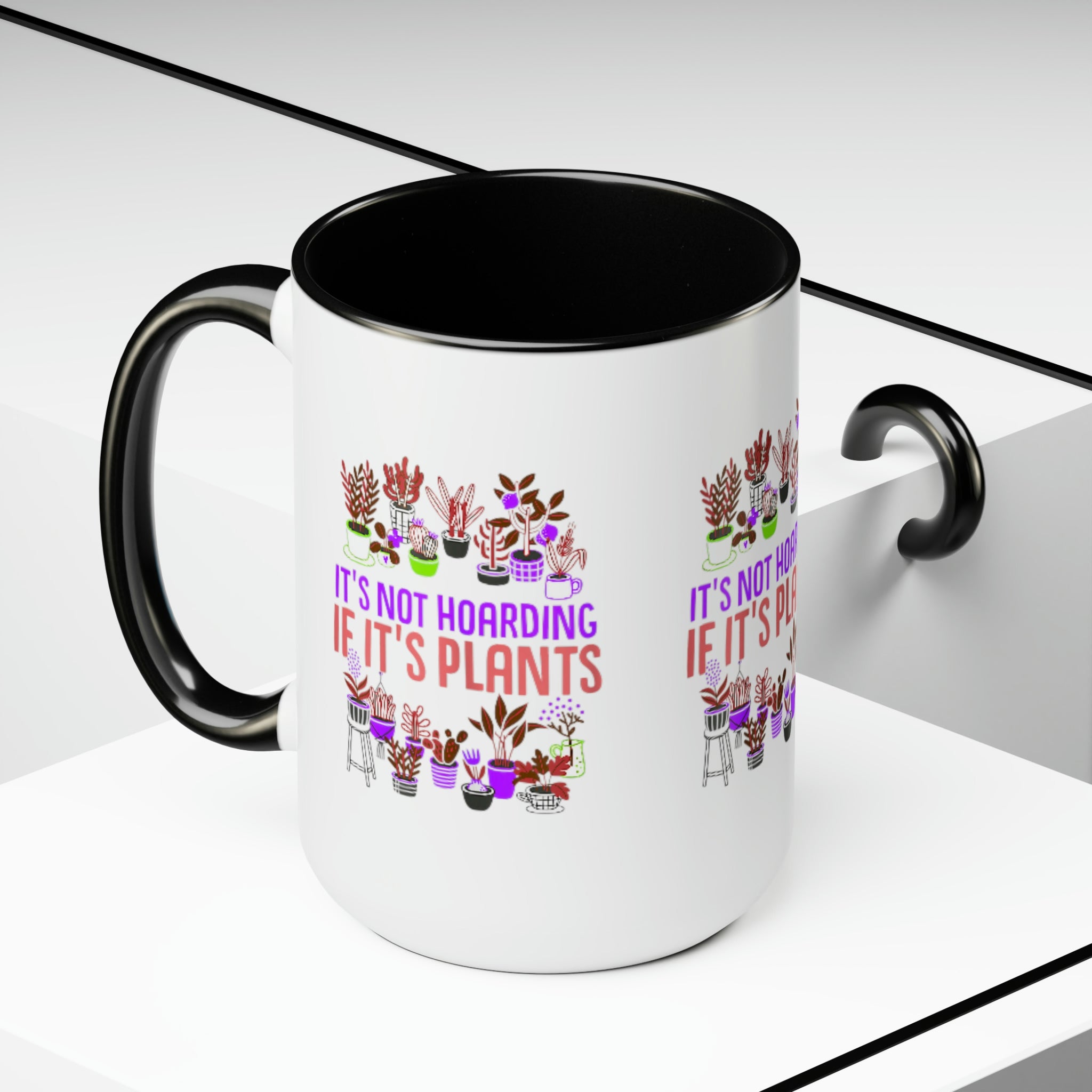 "It's Not Hoarding If It's Plants" Two-Tone Coffee Mugs, 15oz - SHOP LUV FARMS