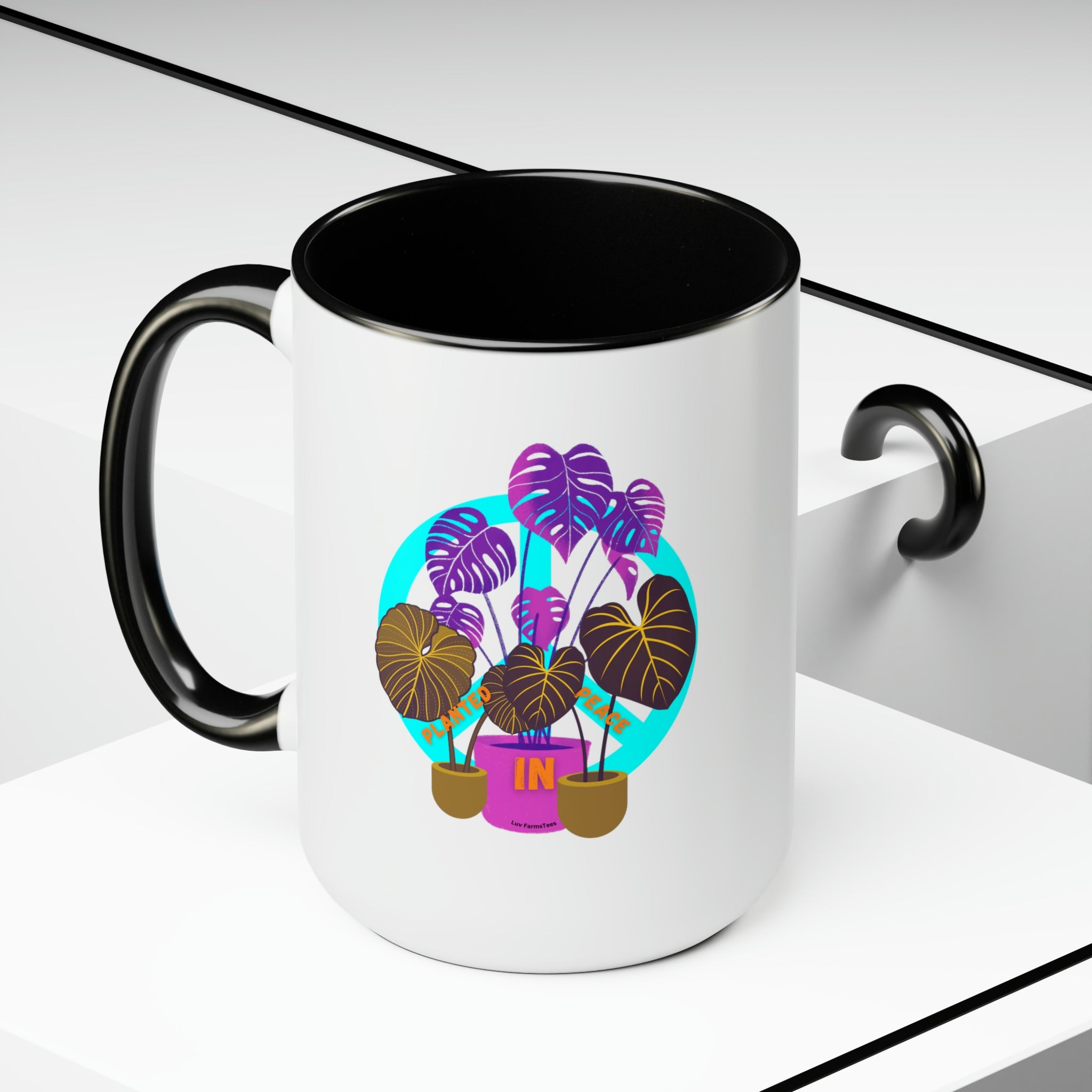 "Planted In Peace" Two-Tone Coffee Mugs, 15oz - SHOP LUV FARMS