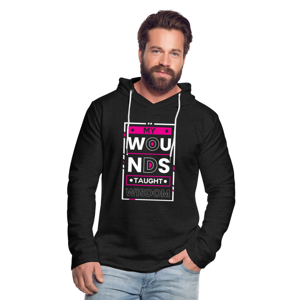 MY WOUNDS TAUGHT WISDOM! Unisex Lightweight Terry Hoodie - charcoal grey