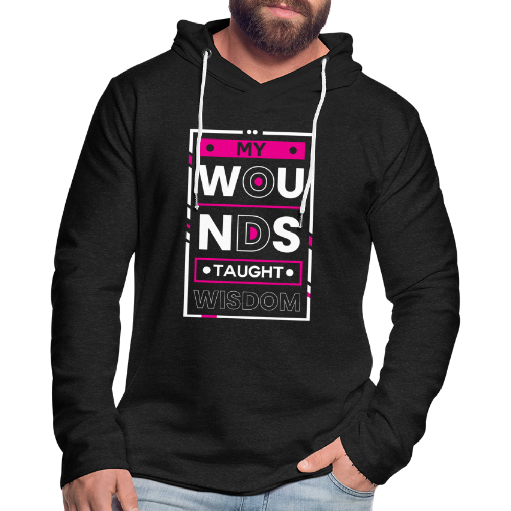 MY WOUNDS TAUGHT WISDOM! Unisex Lightweight Terry Hoodie - charcoal grey