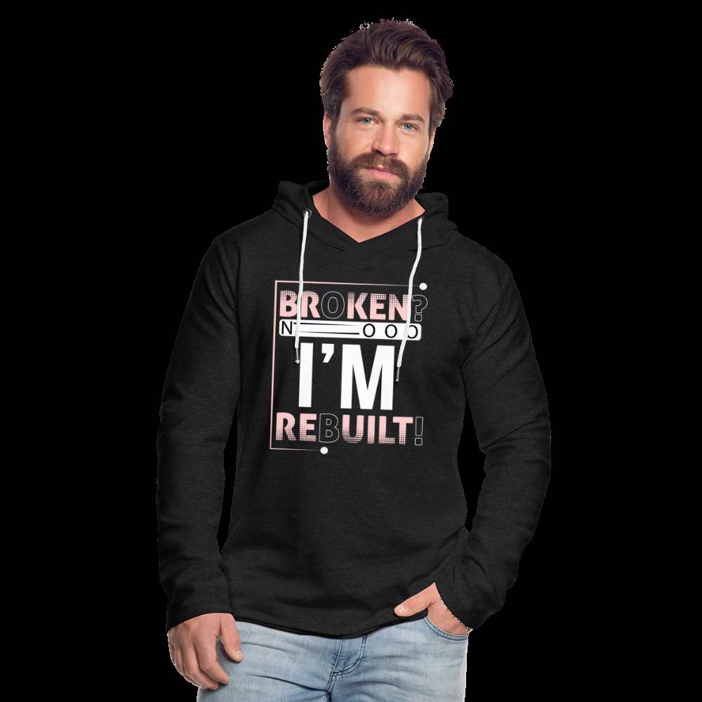 BROKEN? NOOO, I AM REBUILT!  Unisex Lightweight Terry Hoodie - charcoal grey