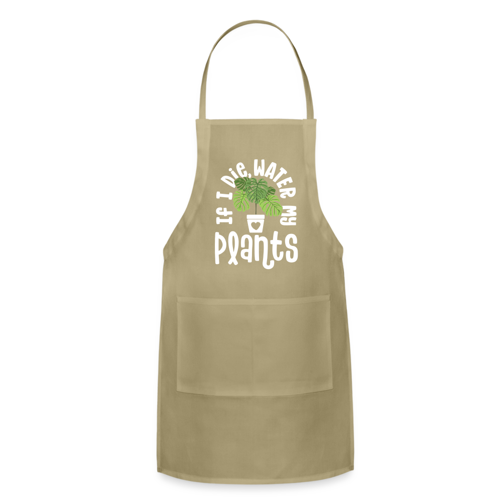 If I Die Water My Plants Green Monstera Adjustable Apron - khaki