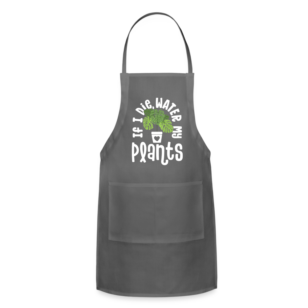 If I Die Water My Plants Green Monstera Adjustable Apron - charcoal