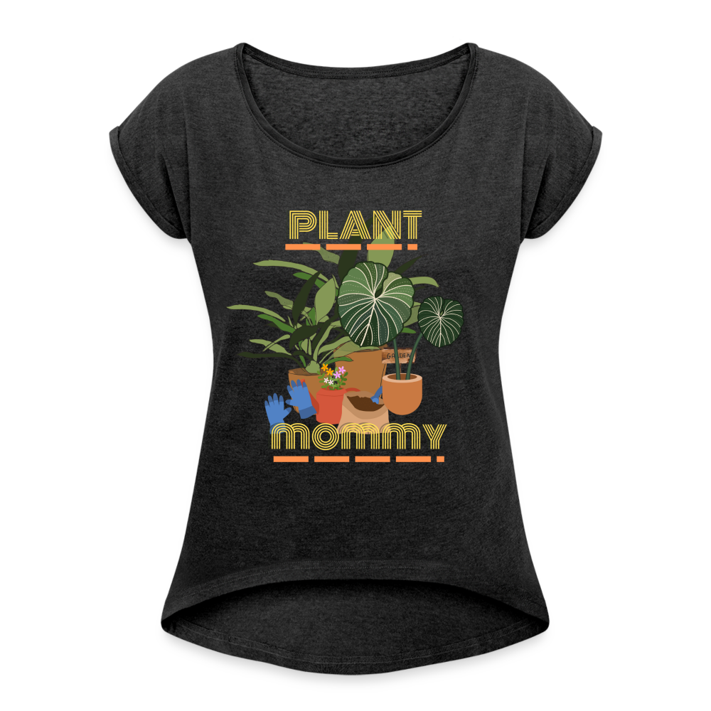 PLANT MOMMY Women's Roll Cuff T-Shirt - heather black