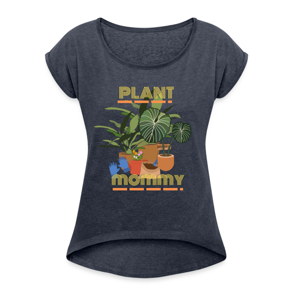 PLANT MOMMY Women's Roll Cuff T-Shirt - navy heather