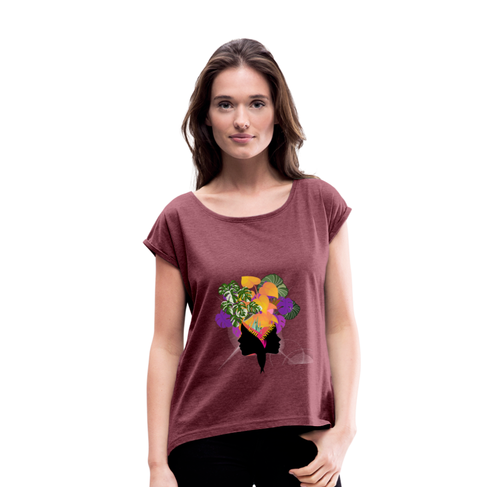 The "Soil Sisters" Women's Roll Cuff T-Shirt - heather burgundy