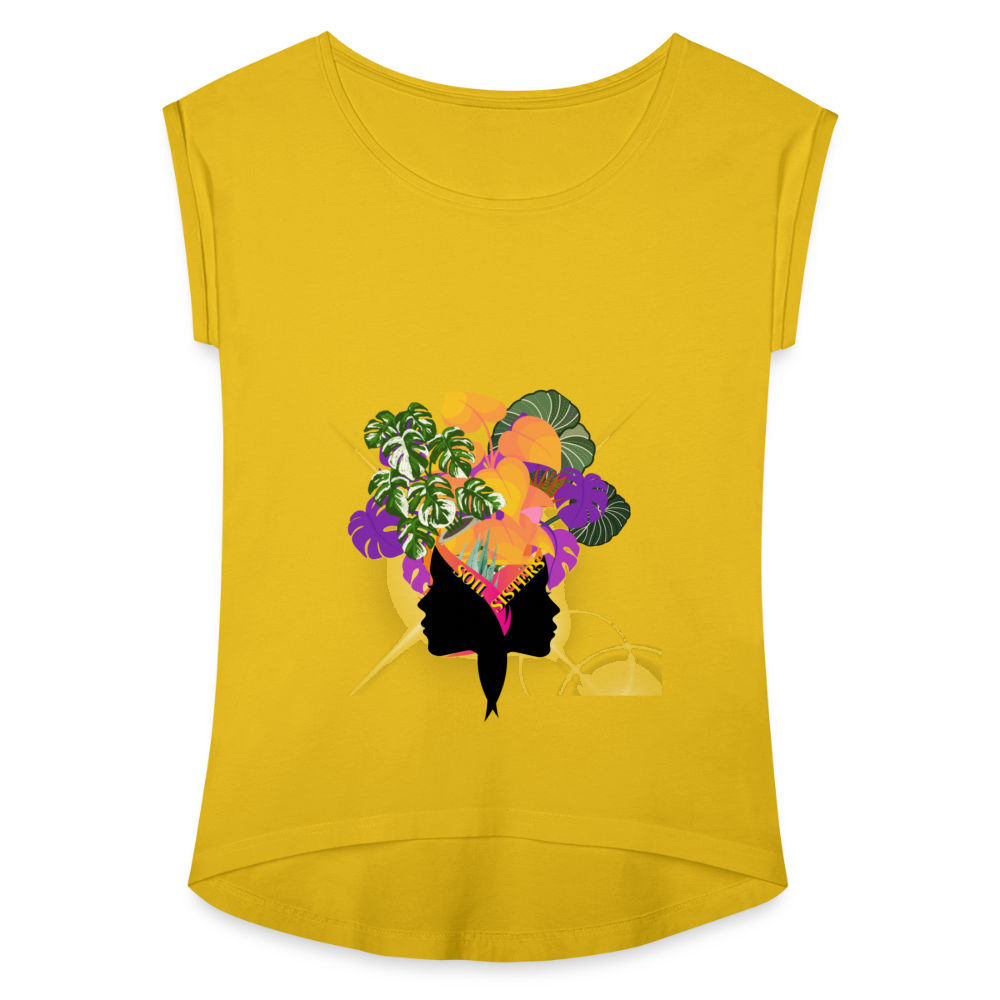 The "Soil Sisters" Women's Roll Cuff T-Shirt - mustard yellow